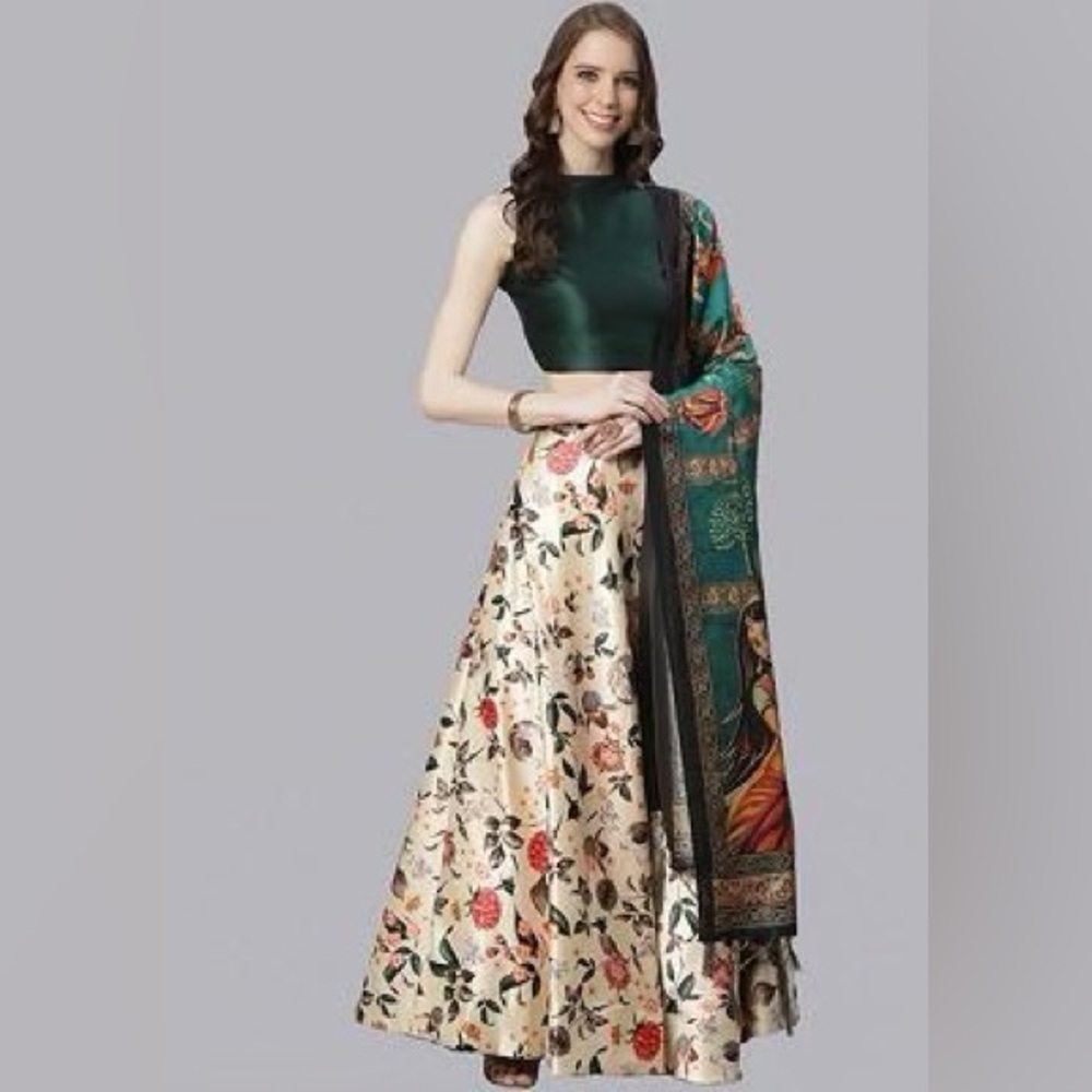 Floral Cream and Green Women's Skirt